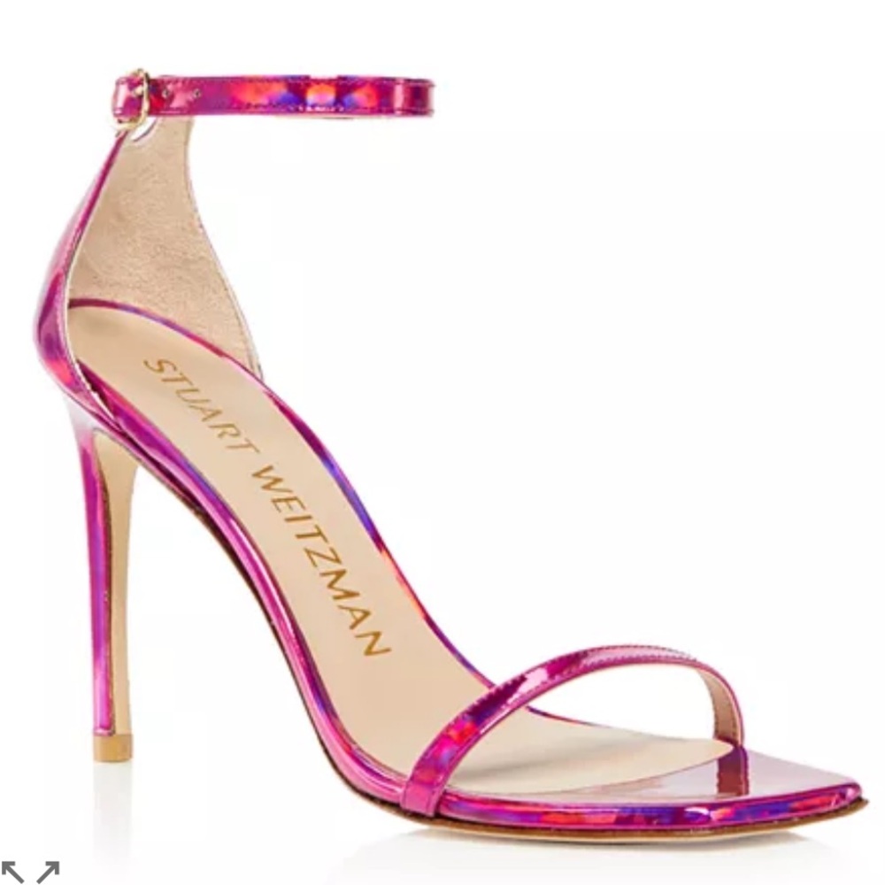 Stuart Weitzman Women Nudistcurve 100 Ankle Strap High Heel size 8.5 Barbiecore